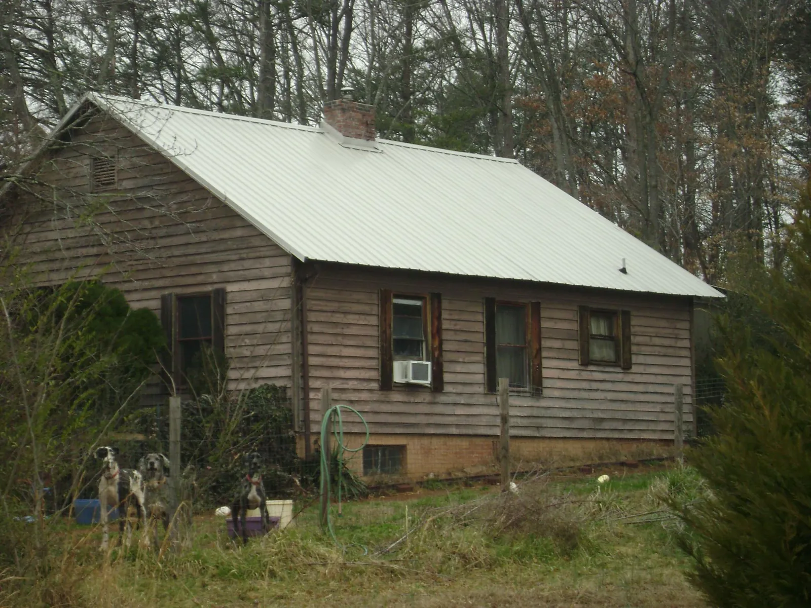 White metal roof on an old wood sided farmhouse, from a Asphalt Shingle Roof Repair job in Block Island
